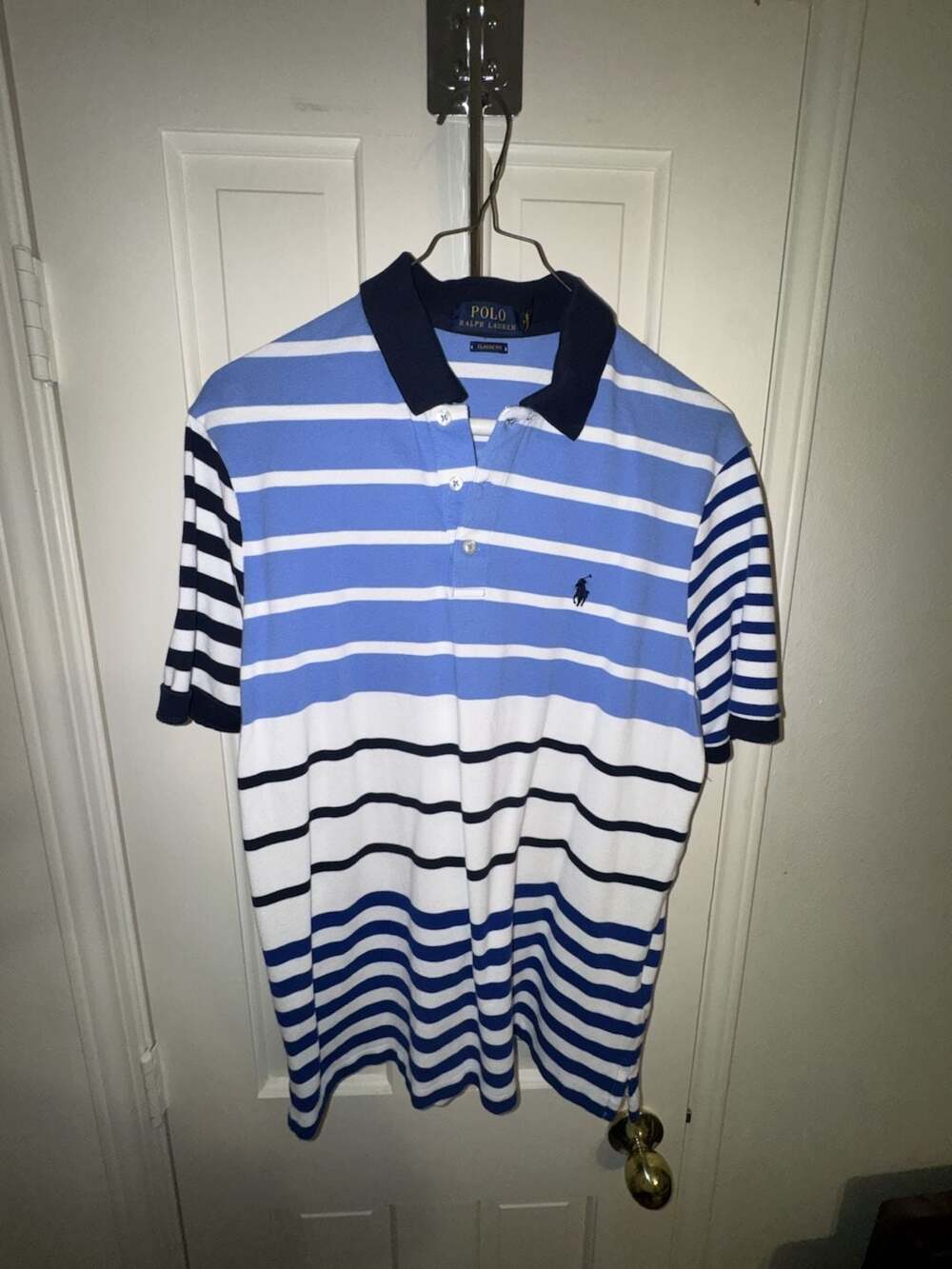 Polo Ralph Lauren Classic Fit Striped Short Sleeve Polo Shirt Blue White Navy Me
